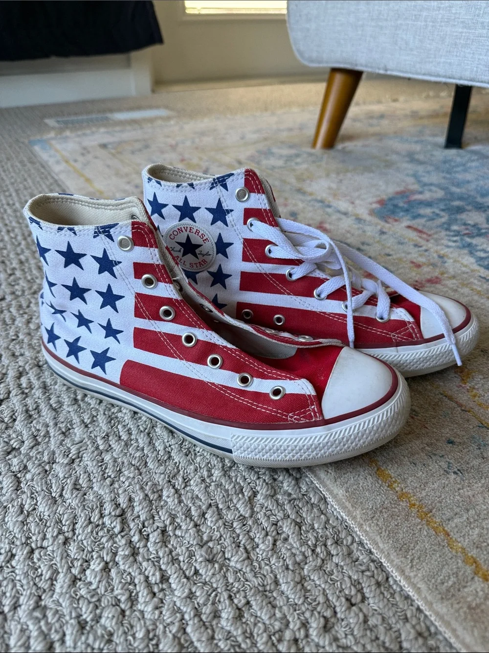 Converse Kids High Top Sneakers in Red, White & Blue American Flag Design